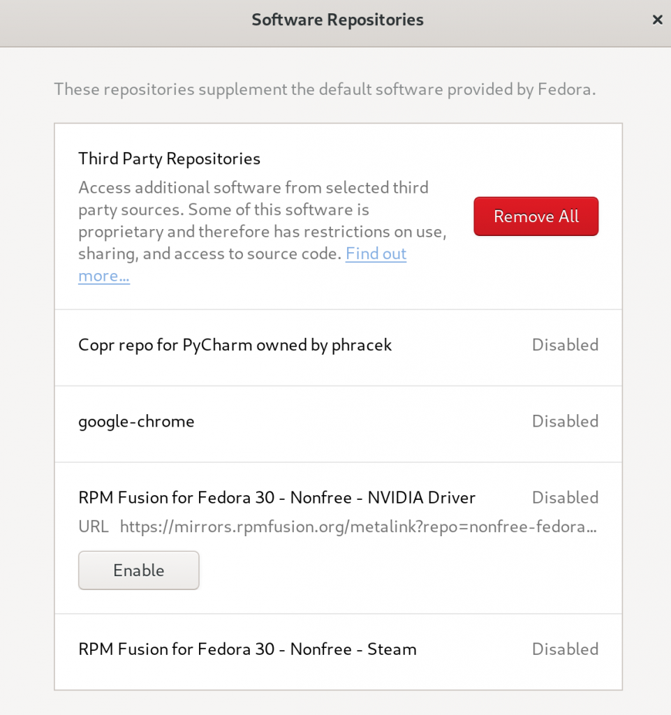 Fedora 30 Enable NVIDIA Repo