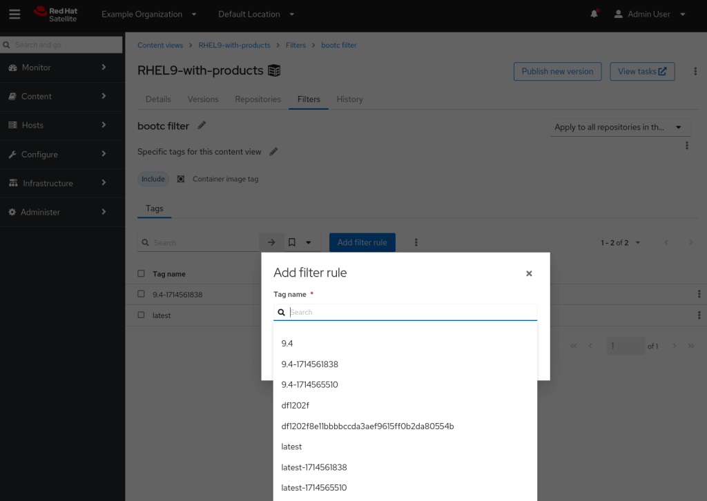 Red Hat Satellite filter container repository based on tags.